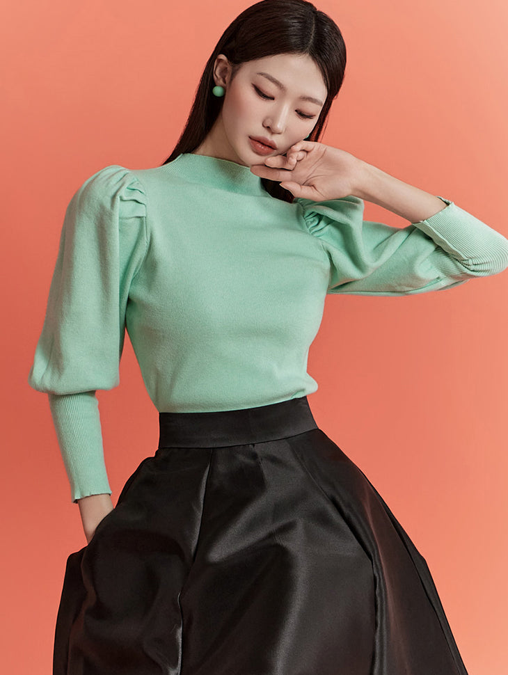 E3268 立领泡泡袖针织衫