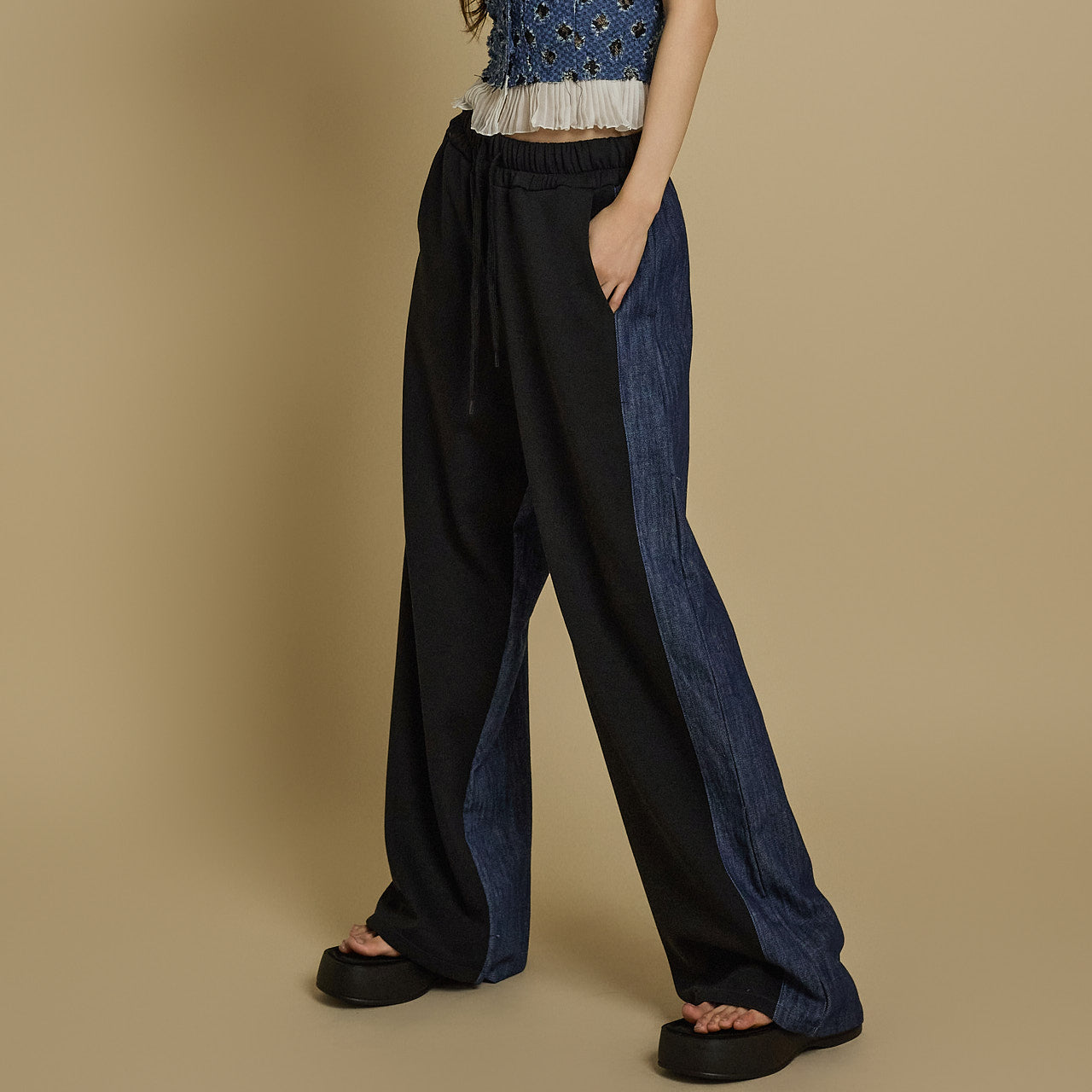 P3458 牛仔撞色裤