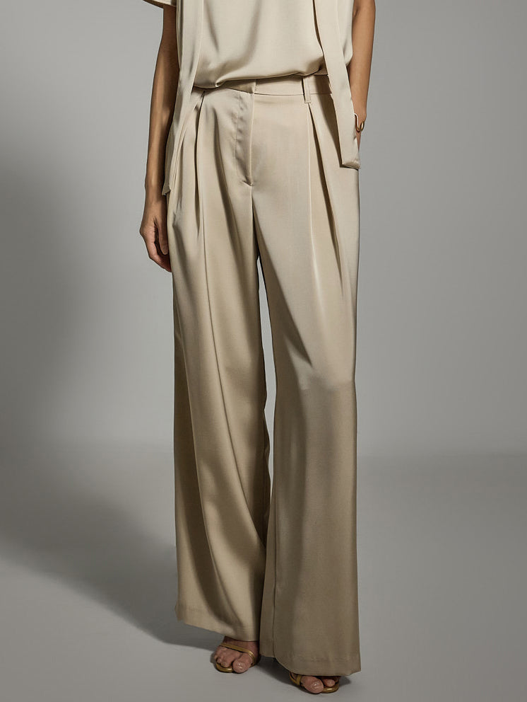 P3467 缎面褶裥休闲裤