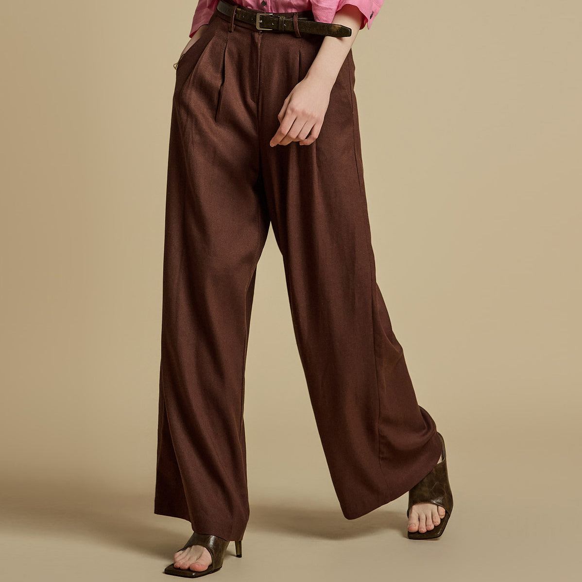 P3511 亚麻褶裥休闲裤