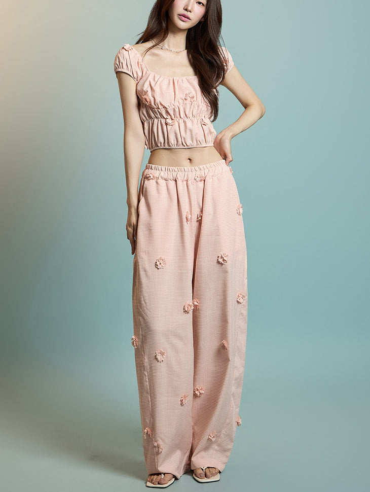 P3540 フラワーチェックパンツ