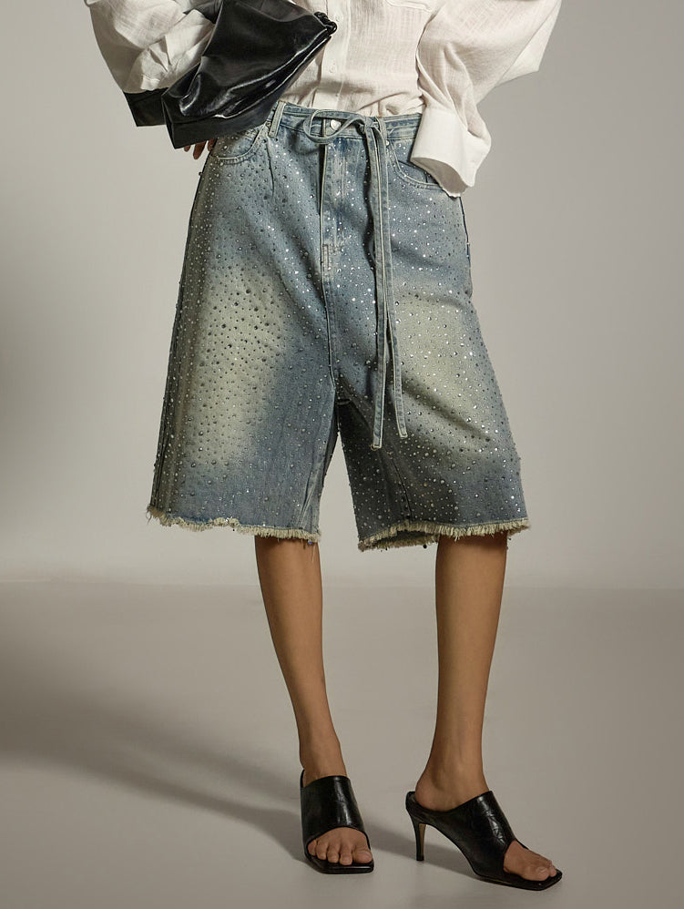 PJ579 ストラップ付きバミューダジーンズ