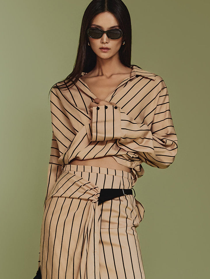 S673 扭结前襟衬衫