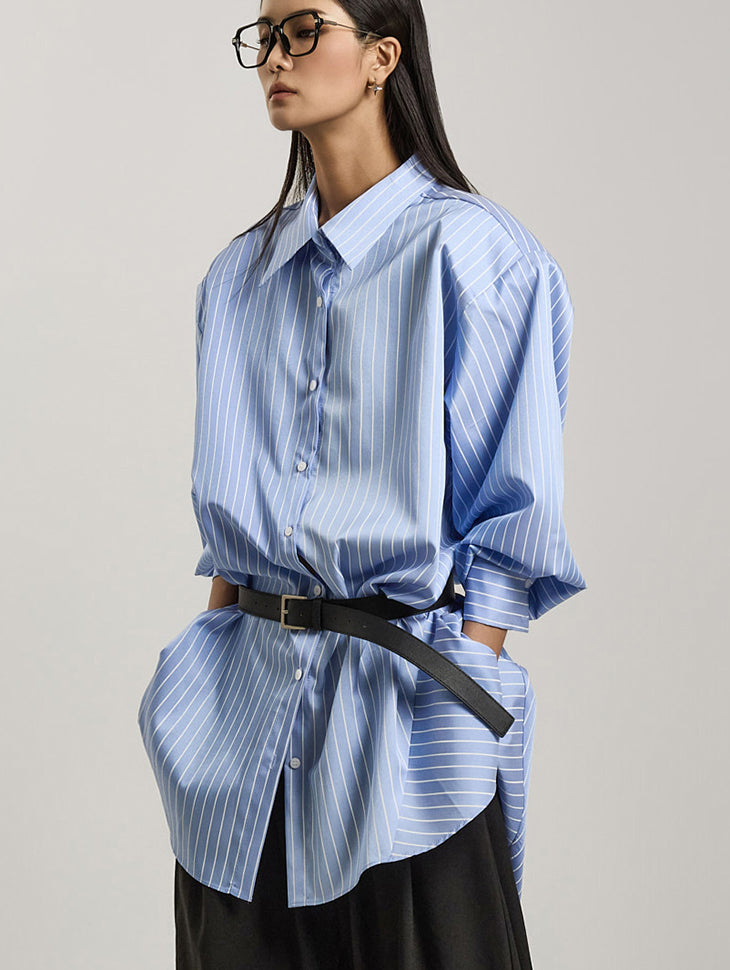 S736 带肩带条纹衬衫