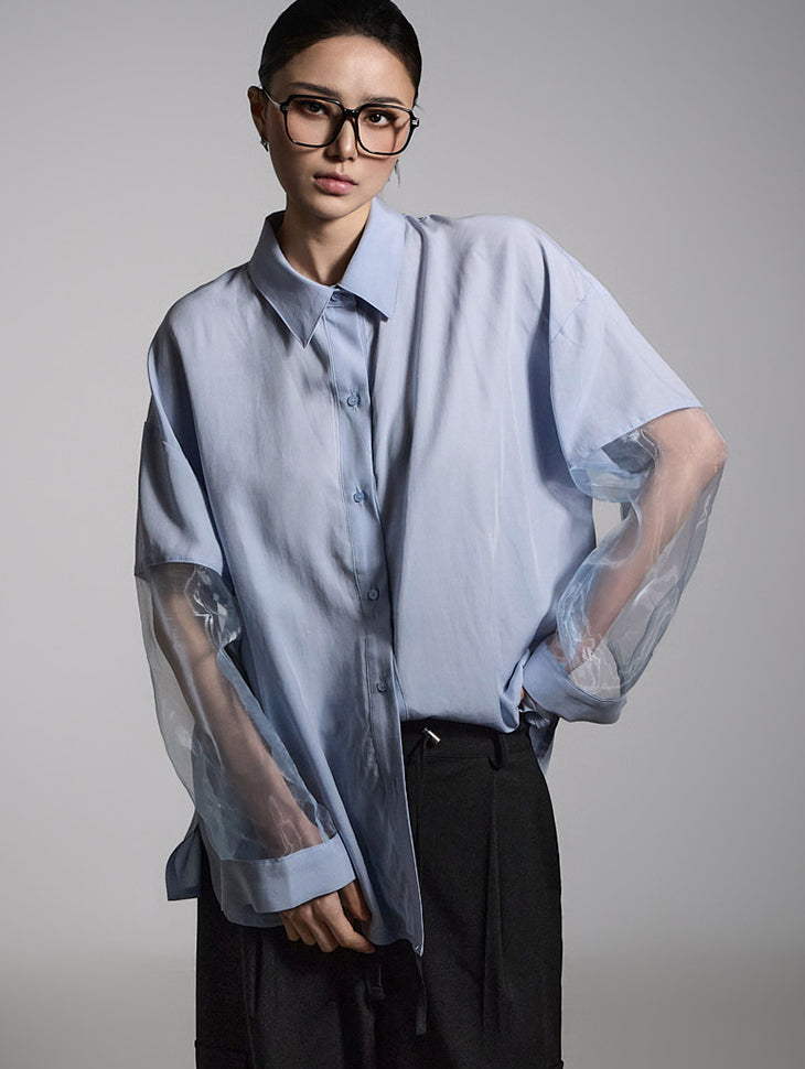 S744 Sheer Sleeve Shirt