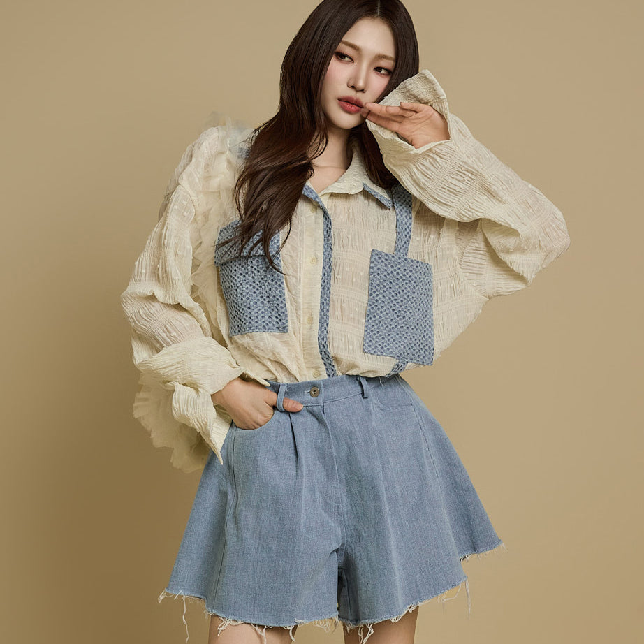 S749 Denim Contrast Color Shirt