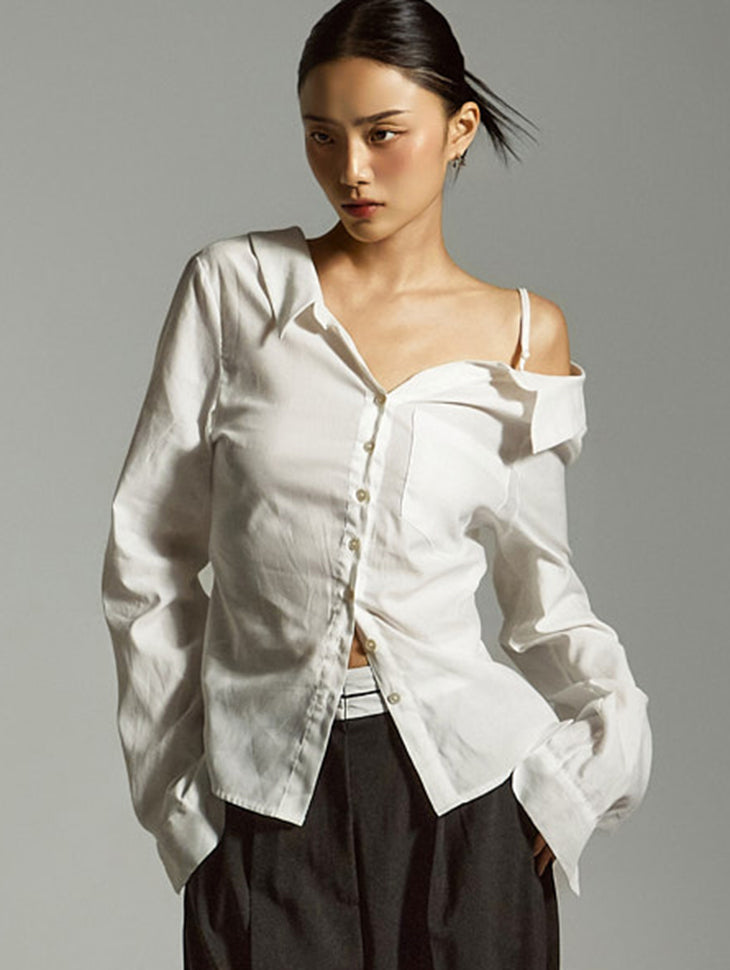 S773 アシンメトリーオフショルダーシャツ