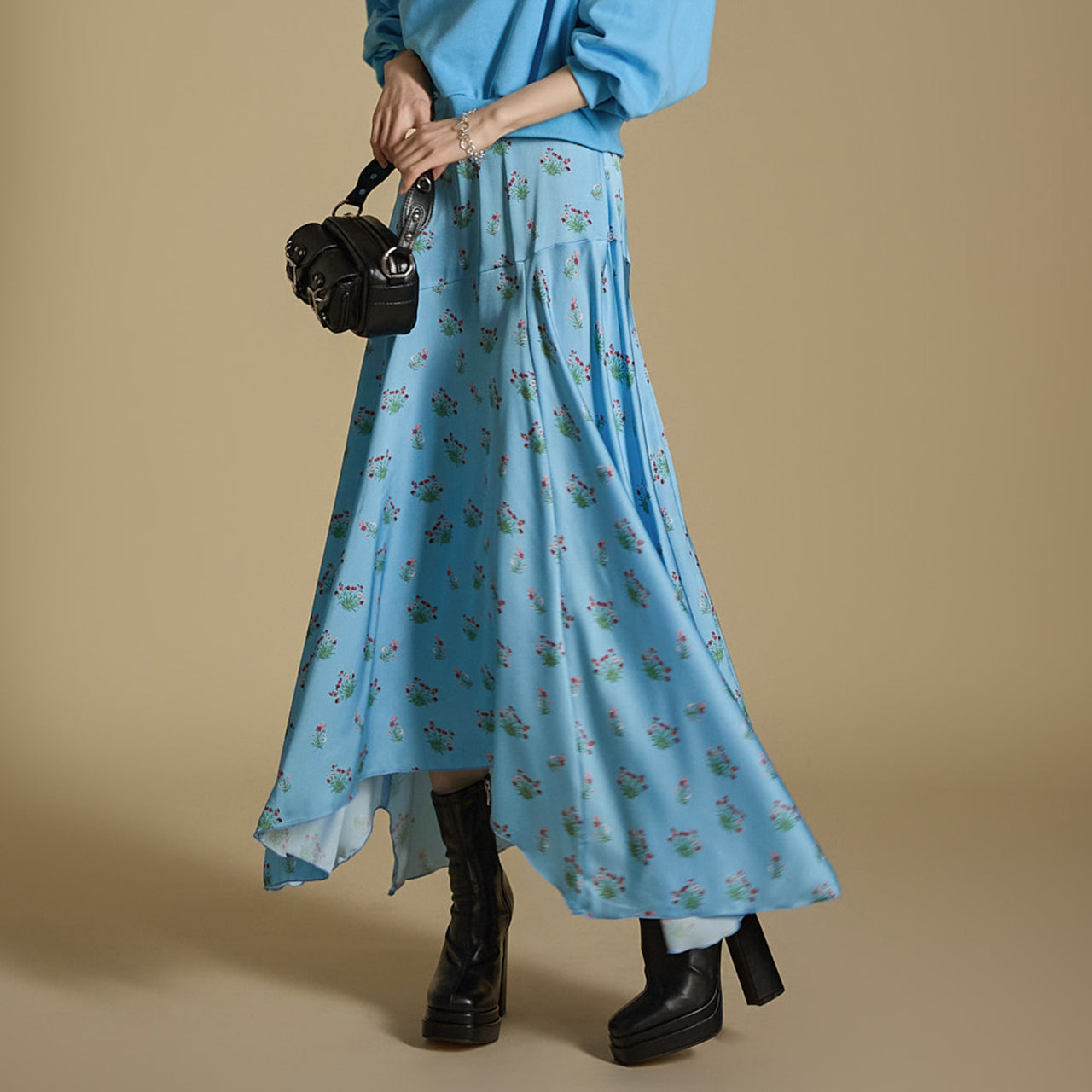 SK2915 花朵不对称半身裙