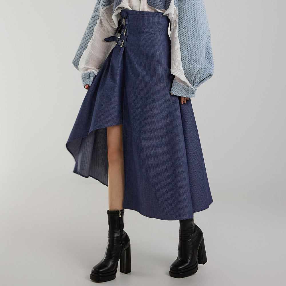 SK2947 Buckle Asymmetric Skirt