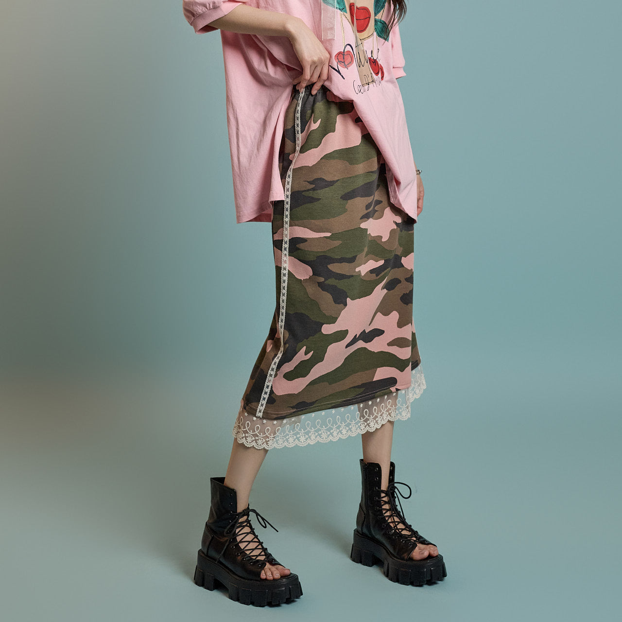 SK2974 カモフラージュ柄レーススカート