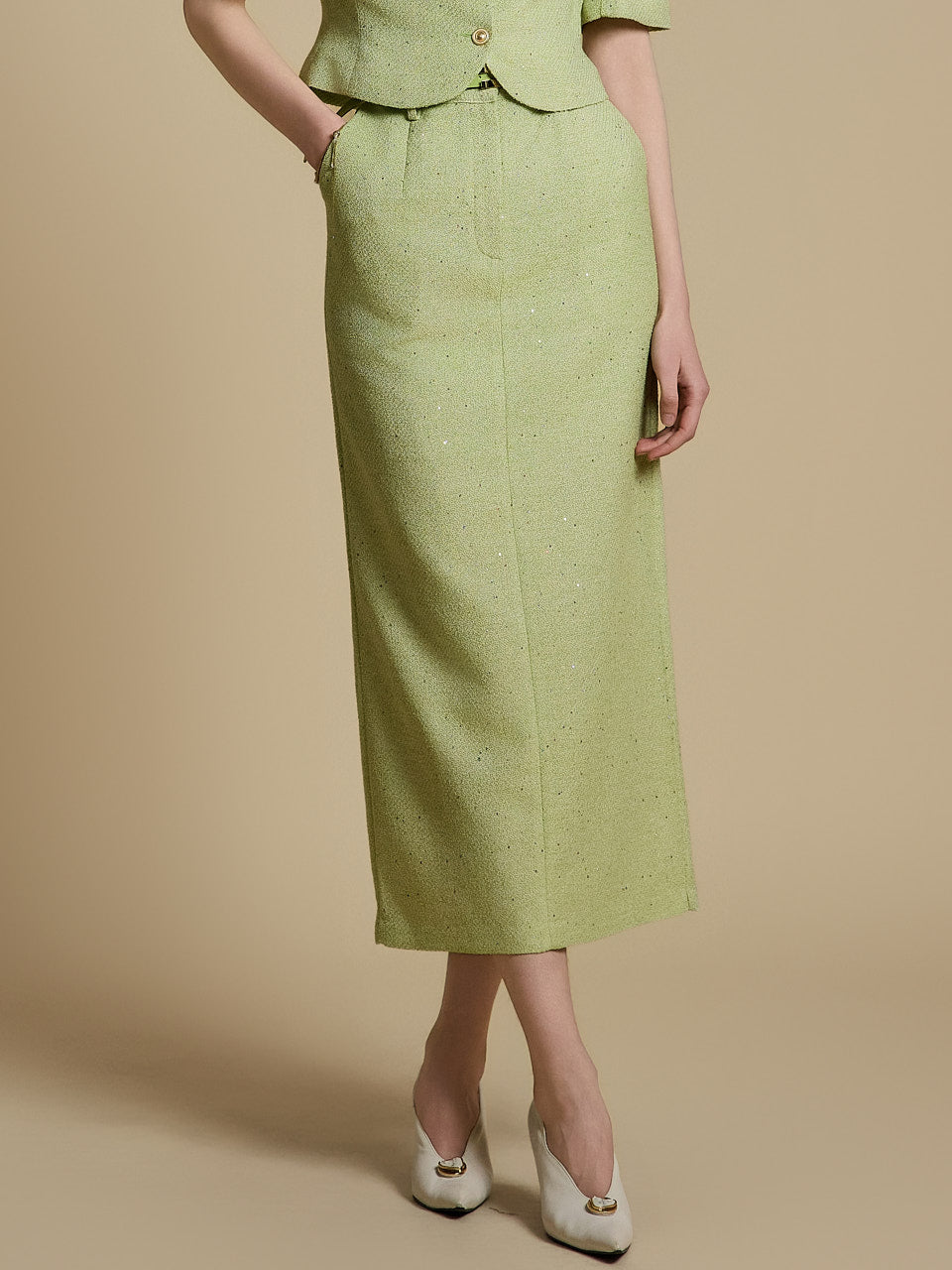 SK2980 ベルト付きツイードスカート