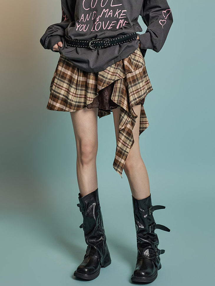 SK3029 Lace Check Patterned Skirt