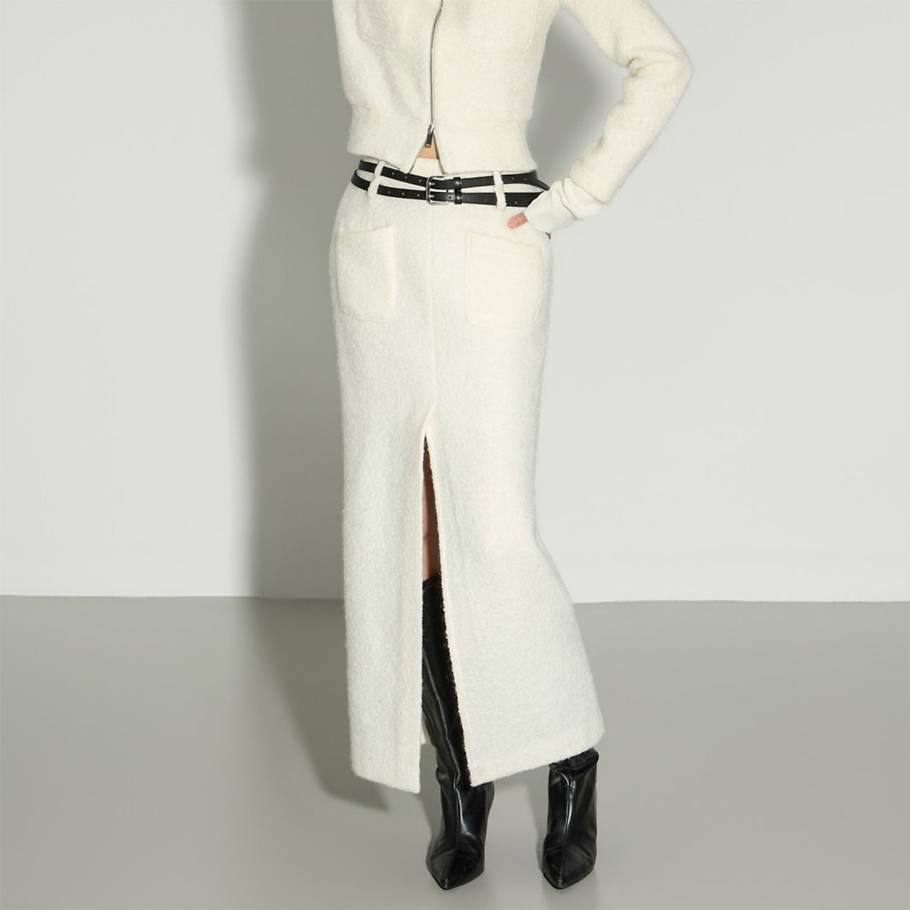 SK3136 Terry wool slit skirt