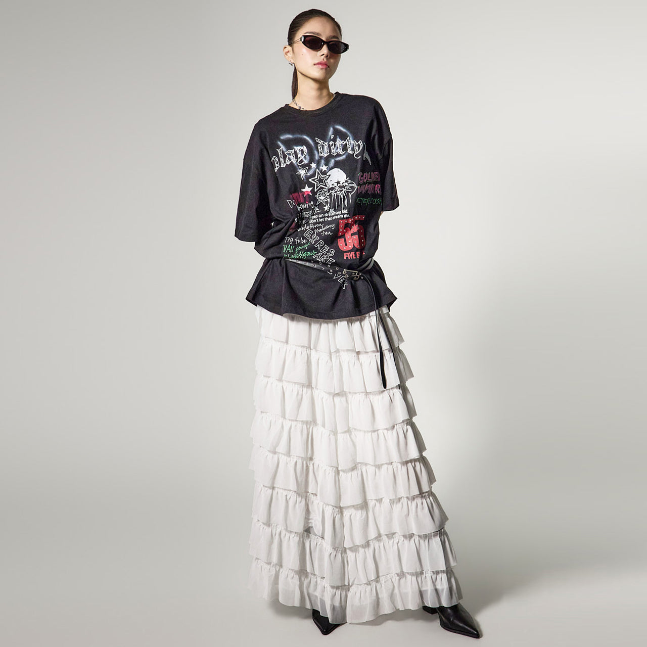 SK3184 シフォンティアードスカート