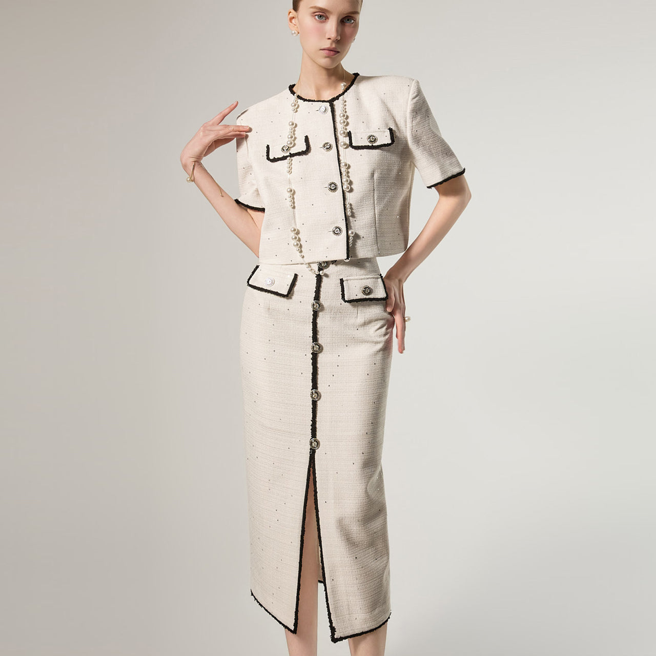 SK3188 ツイードコントラストスカート