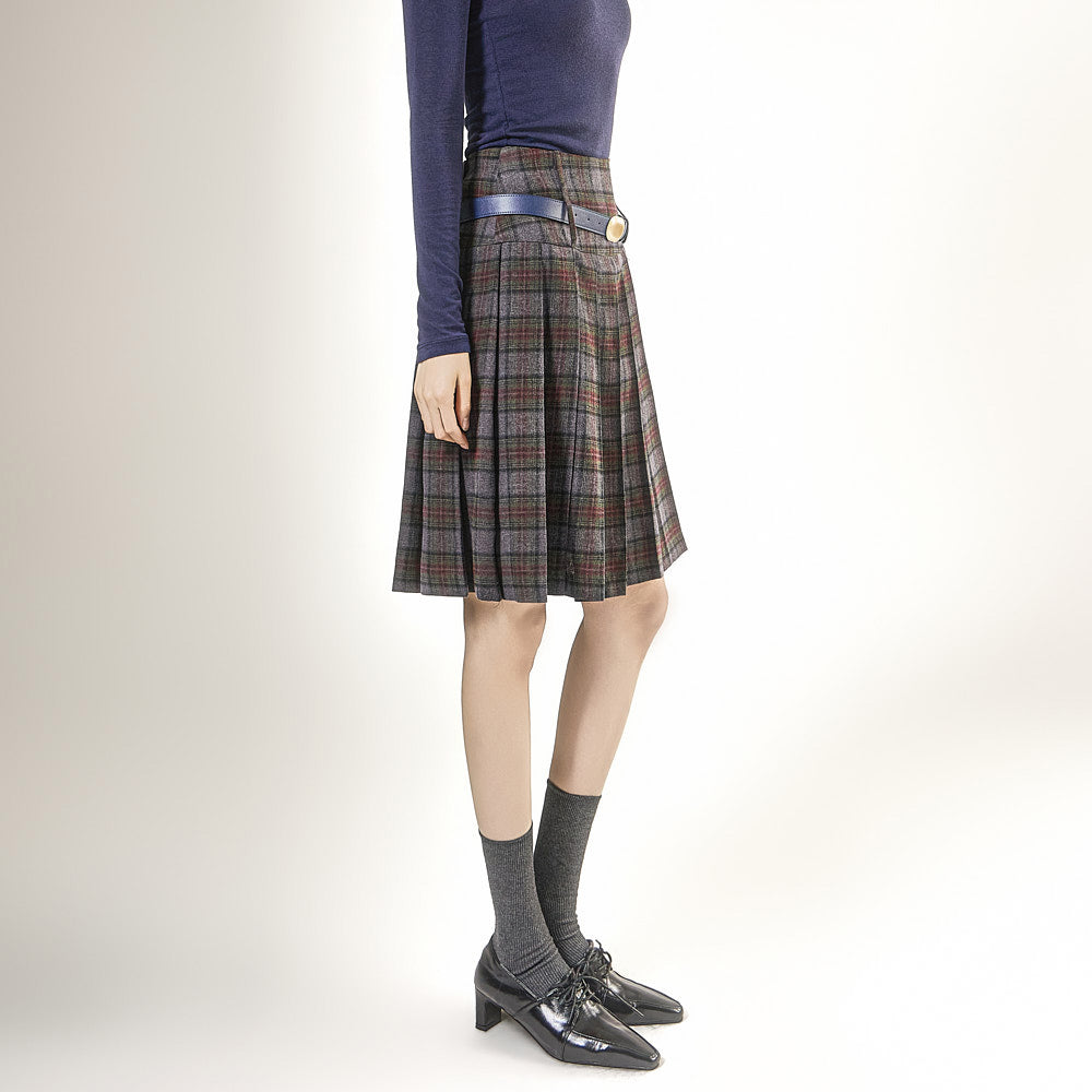 SK3276 Check Pleated Skirt