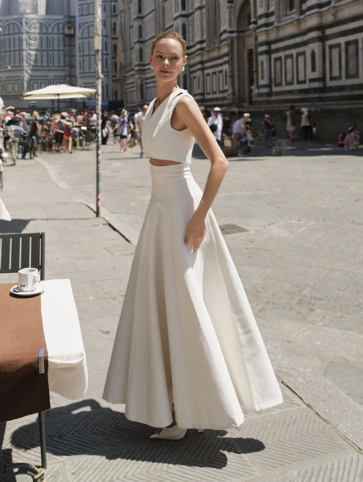 SK9244 亚麻喇叭裙