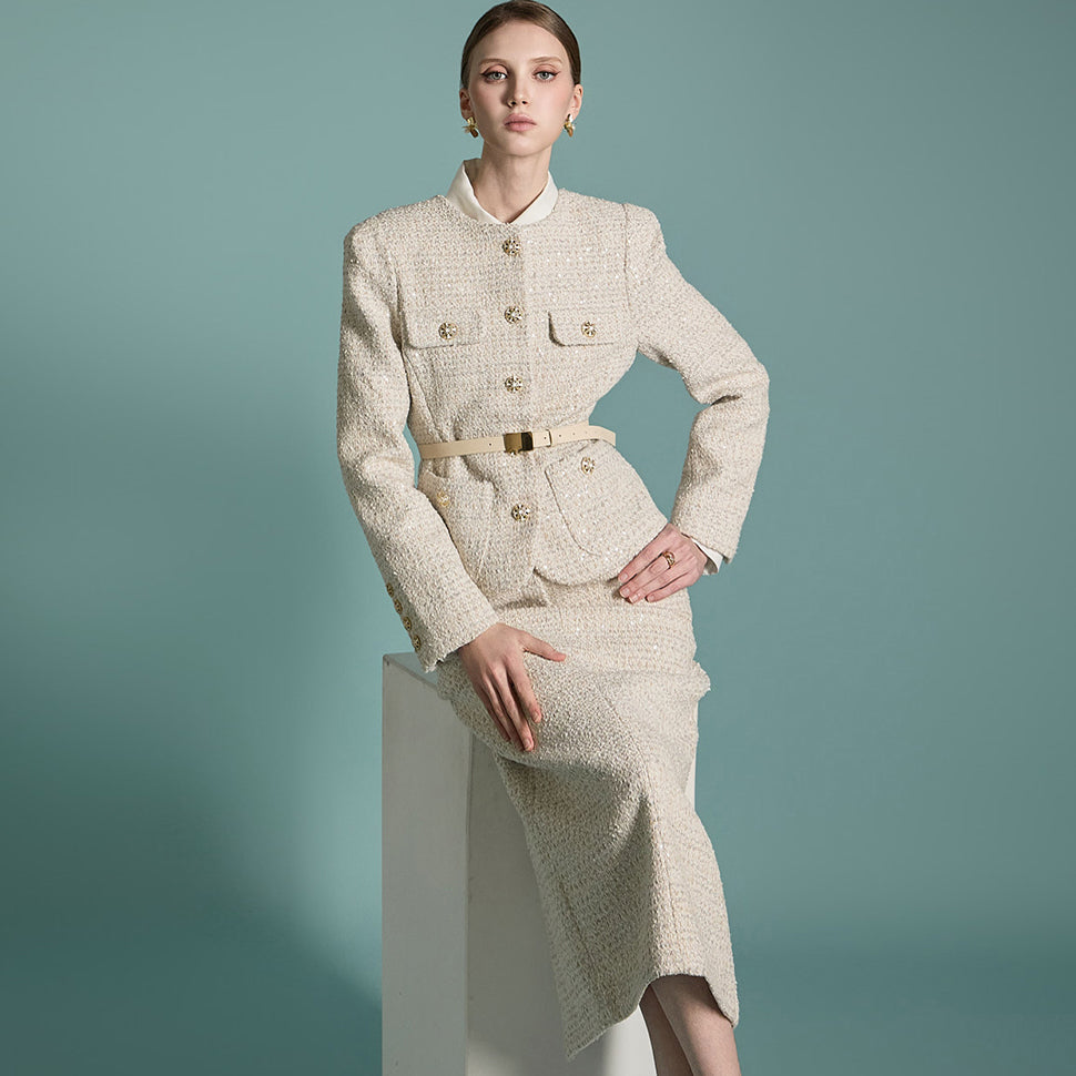 TP1981 粗花呢夹克和裙子套装