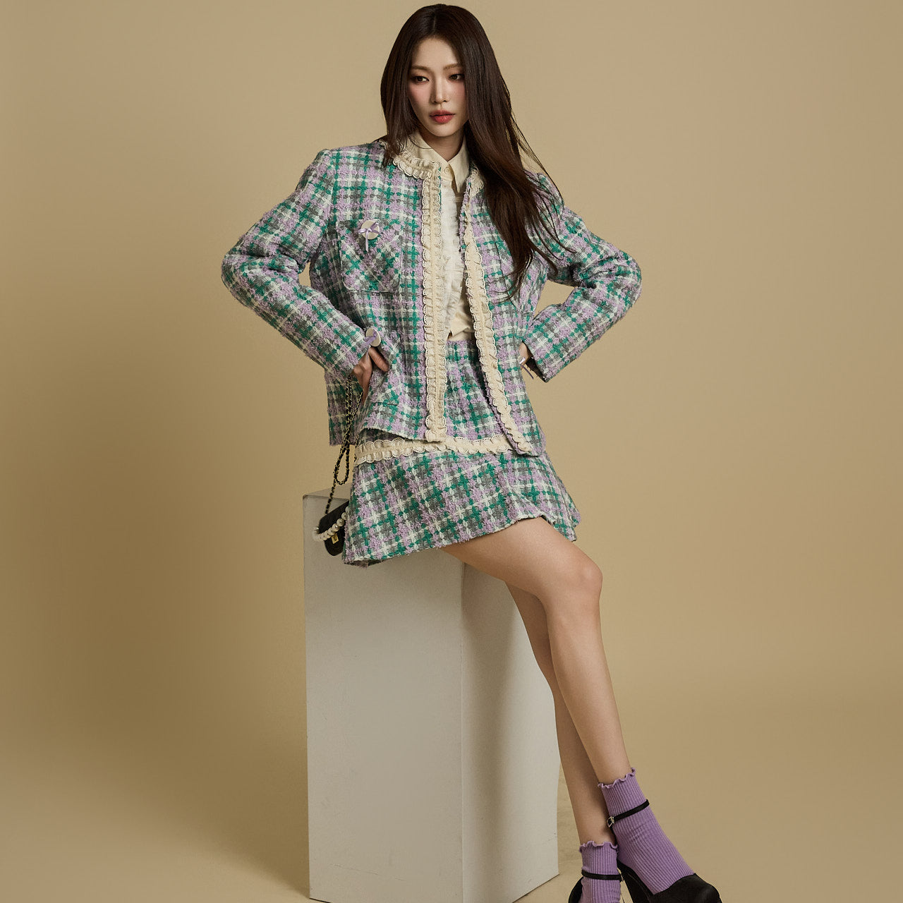 TP2089 チェック柄ジャケット&スカートセット