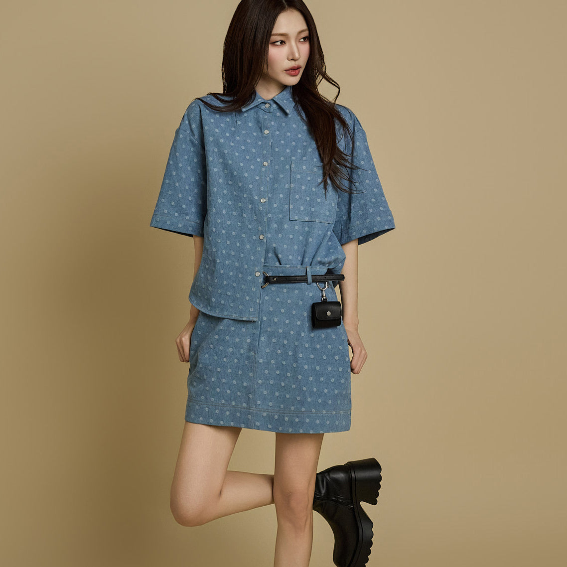 TP2091 Denim Shirt and Skirt Set