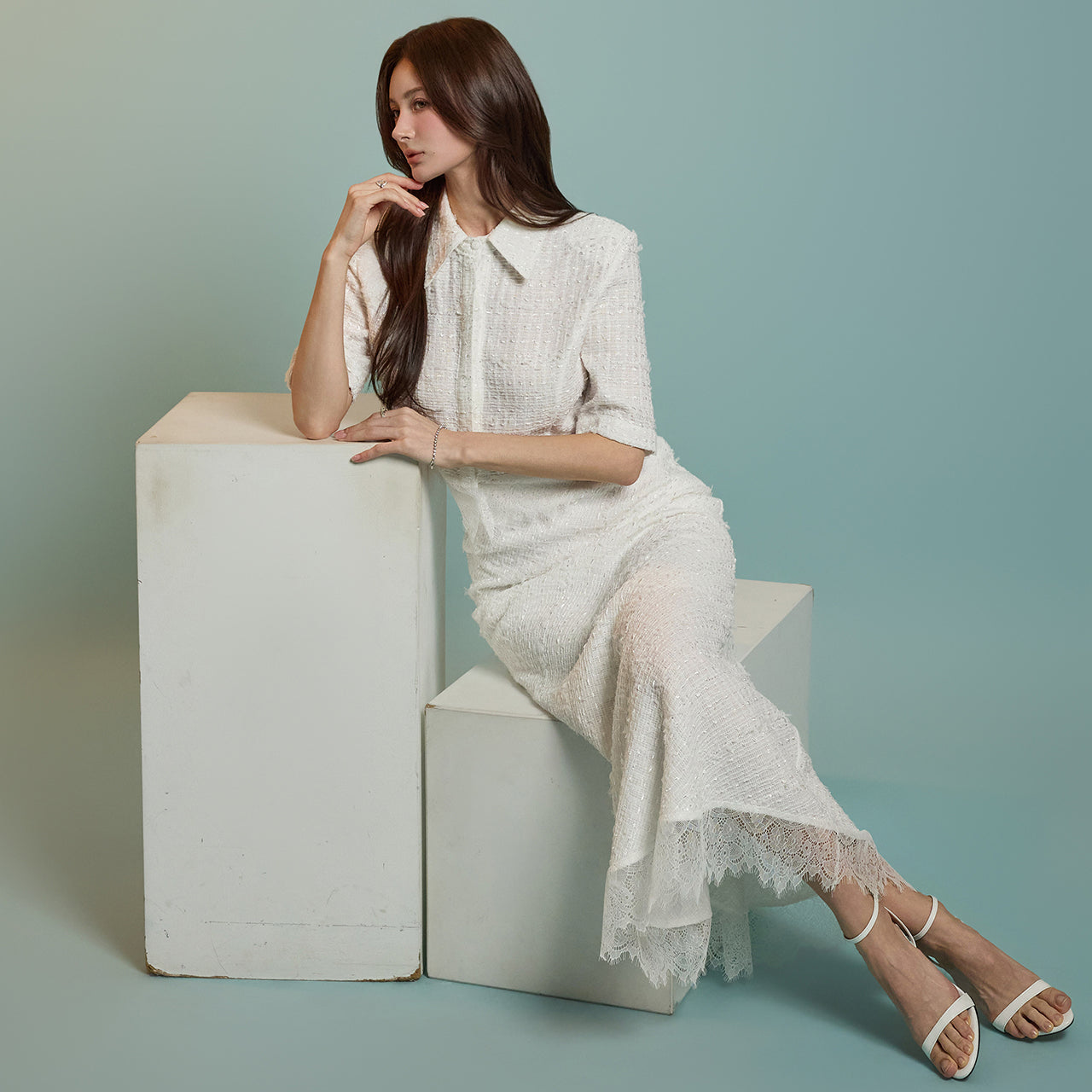 TP2099 Tweed Blouse and Skirt Set