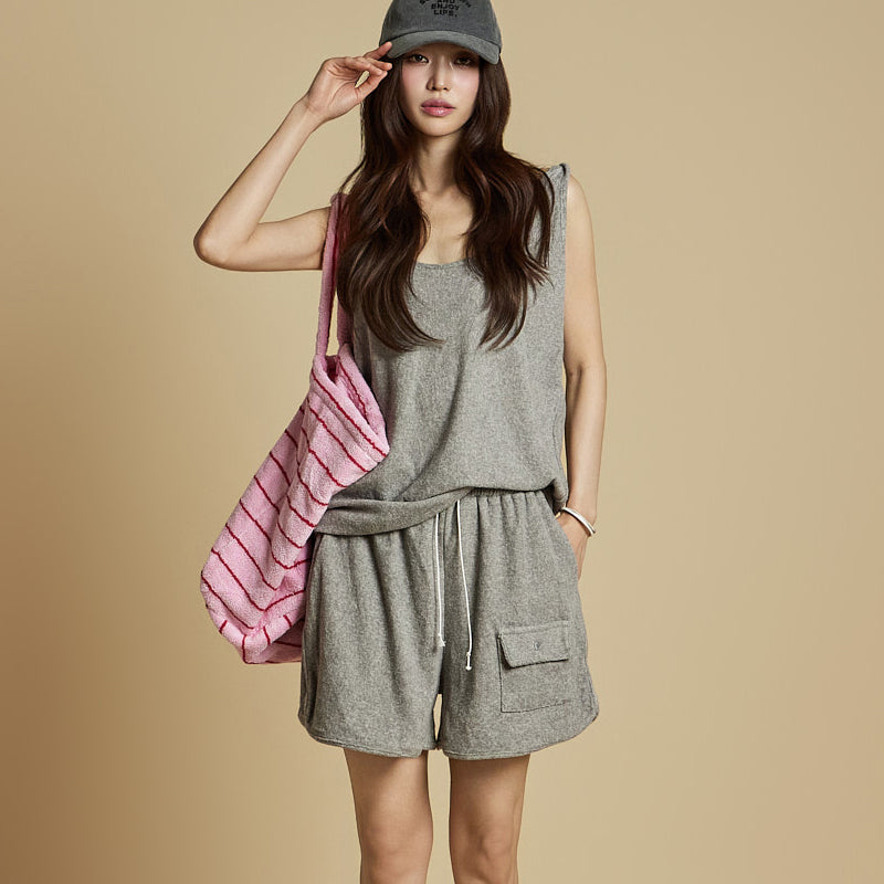 TP2193 テリーノースリーブトップスとパンツセット