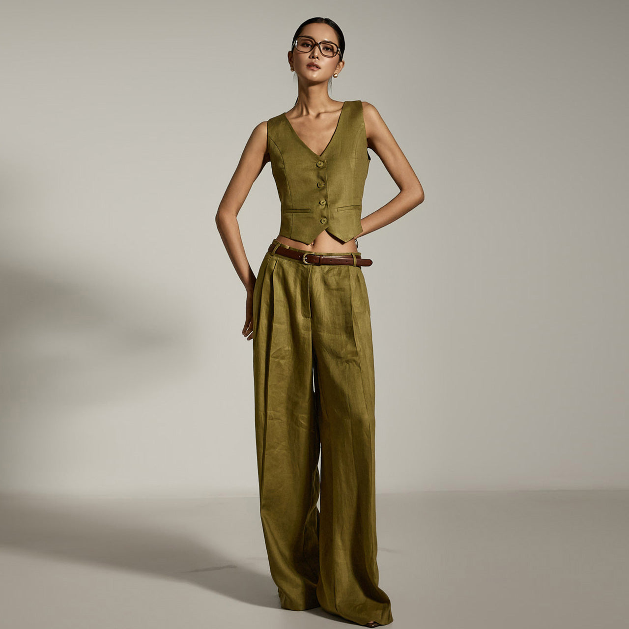 TP2198 亚麻背心和裤子套装