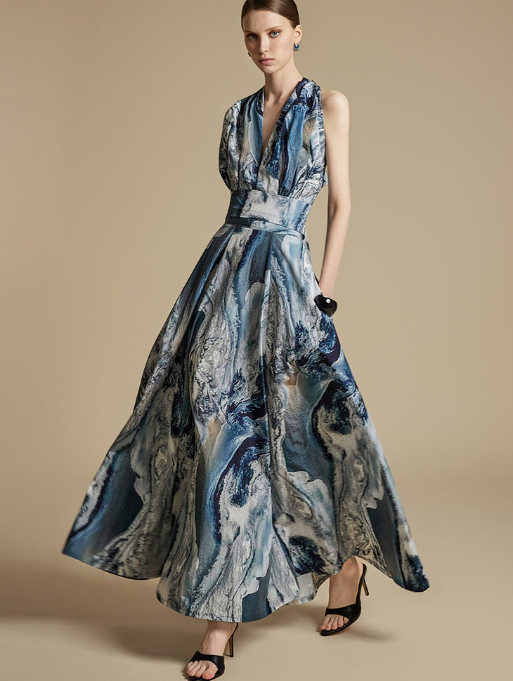 TP9151 アブストラクトプリントのトップスとスカートのセット