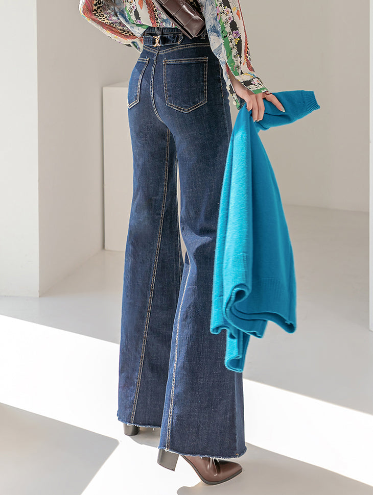 PJ447 缝线喇叭牛仔裤