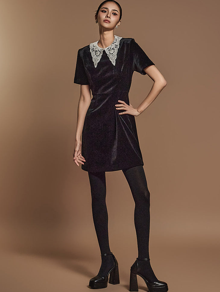 D5125 天鹅绒后背蝴蝶结迷你连衣裙