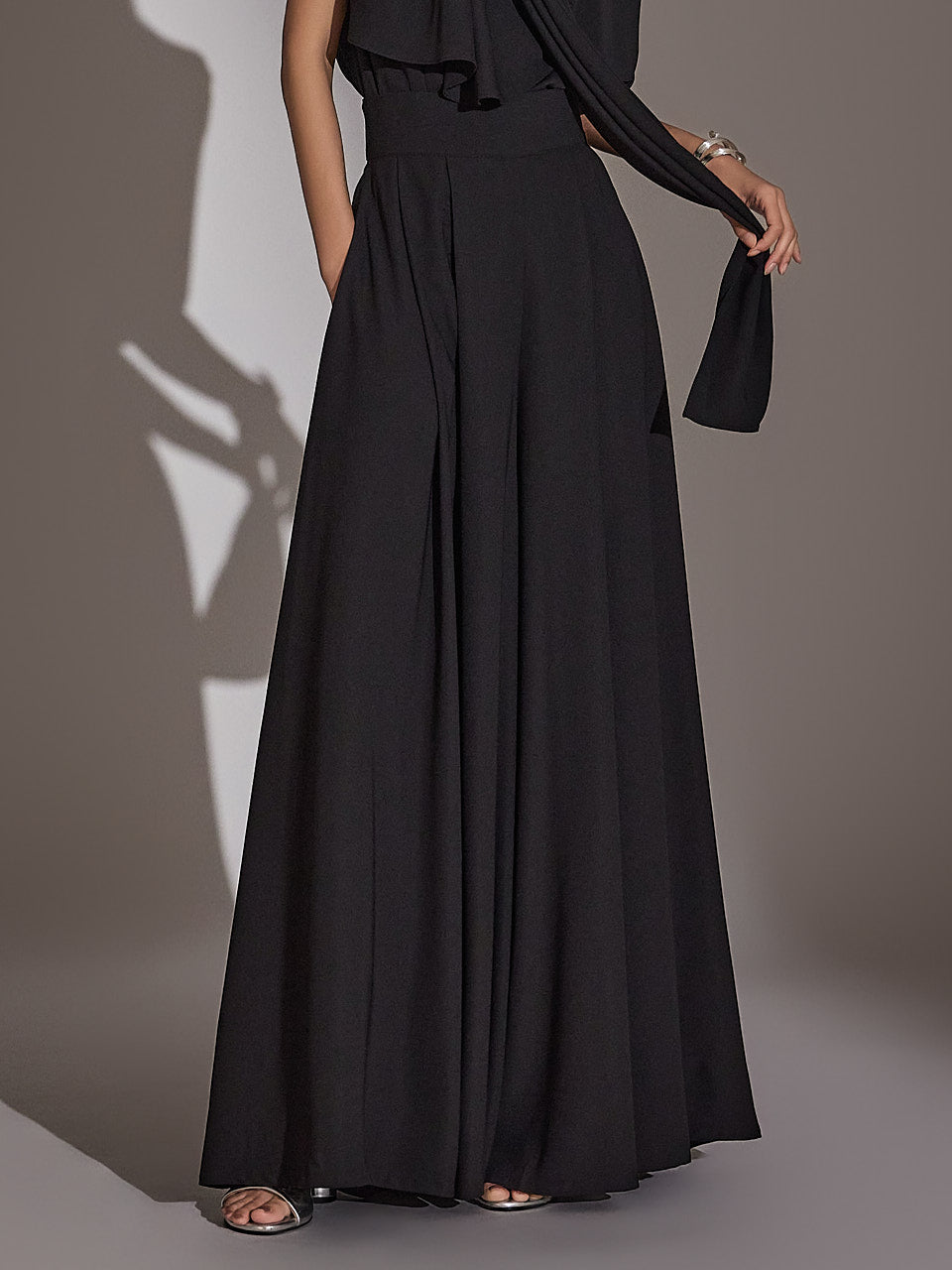 P9085 高腰细褶宽休闲裤