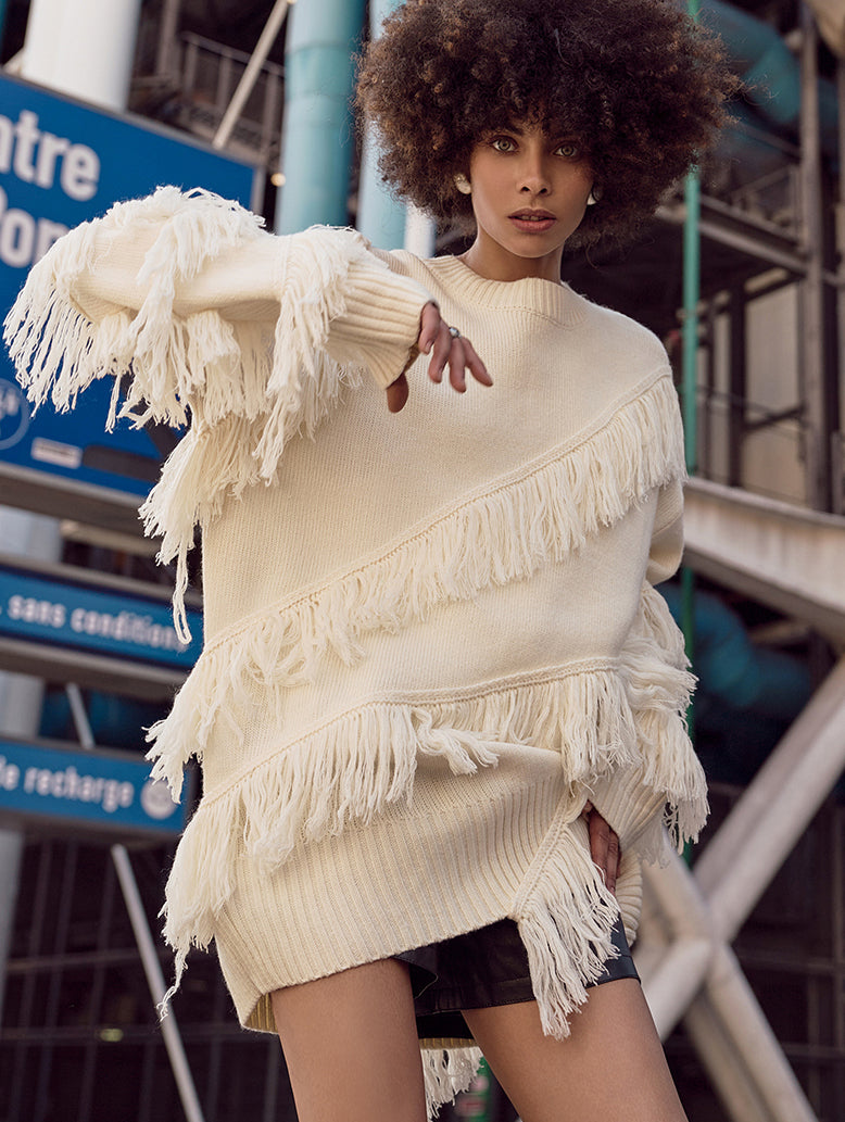 MBDE001 流苏大廓形长针织衫