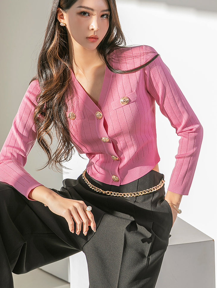 J1677 金色纽扣针织开衫