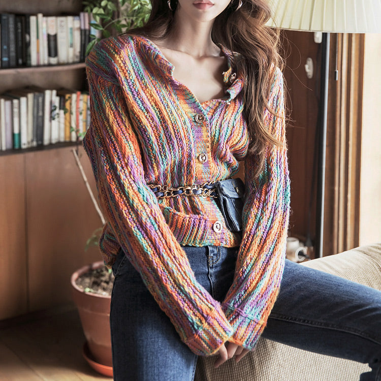 J1054 Color Mix Knit Cardigan