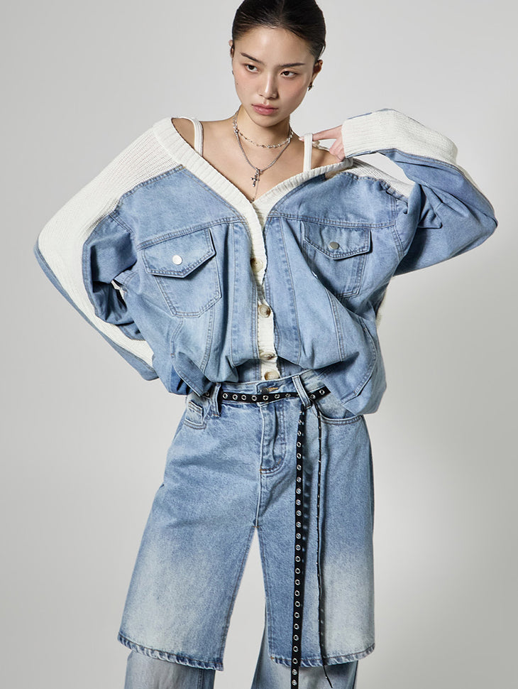 J3101 Denim Mix Cardigan