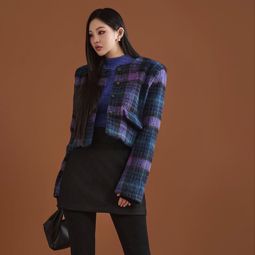 J2103 Plaid Crop Jacket