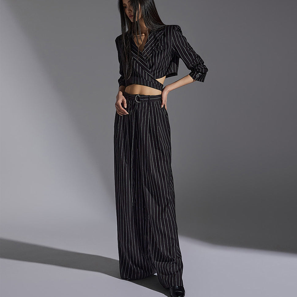 TP1784 Striped Crop Jacket and Slacks Sets