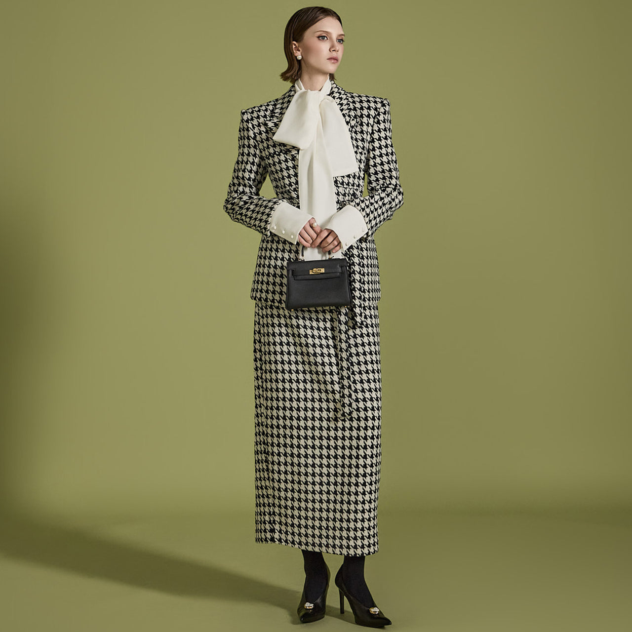 TP1979 Hound check Jacket and Skirt Set