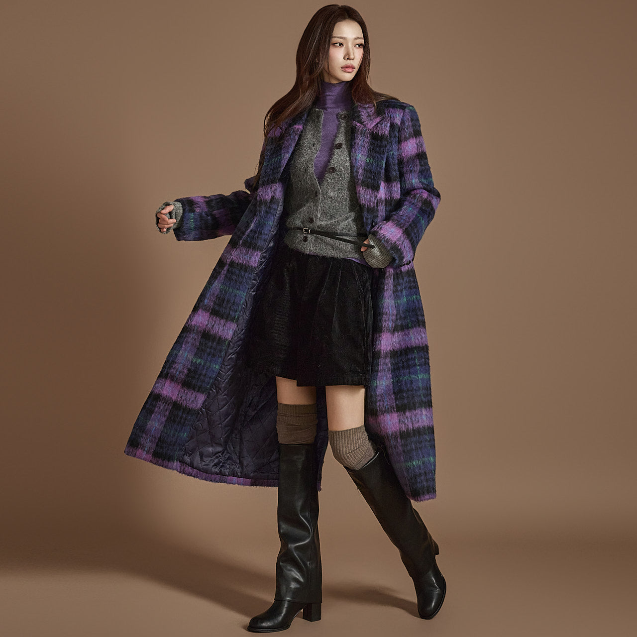 J2483 Plaid Quilted Coat