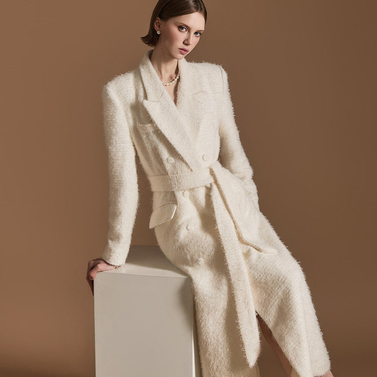 J2594 Bouclé Coat With Belt