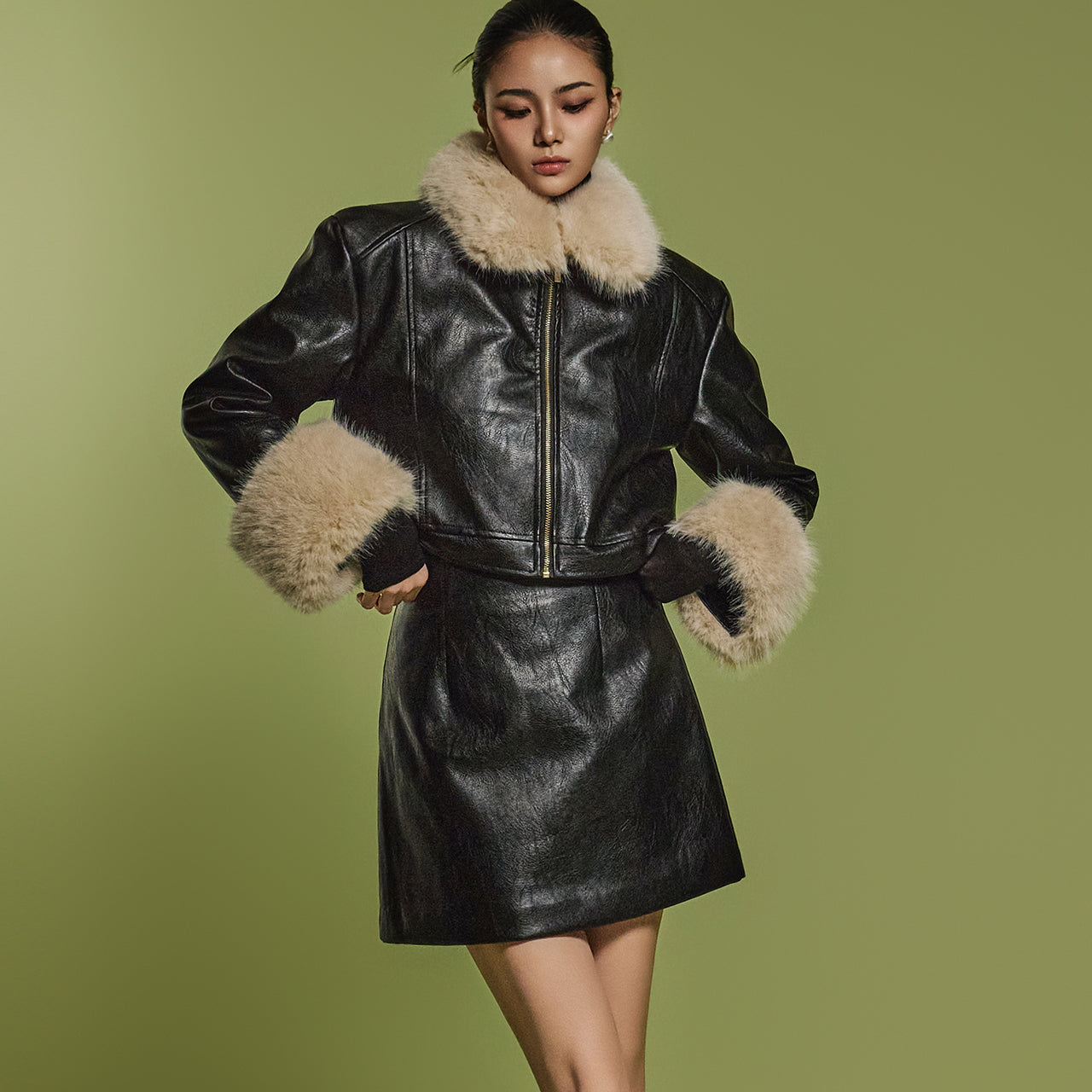 TP1984 Leather Jacket and Skirt Set *Fur Detachable*