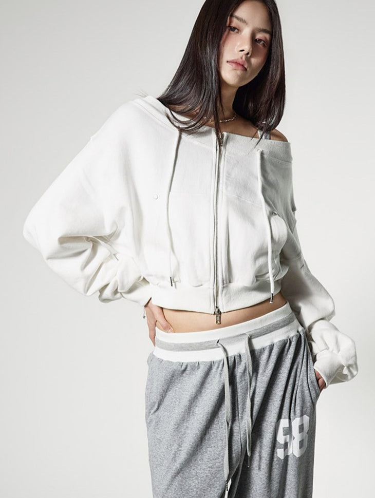 J3196 Off-Shoulder Crop Zip-Up