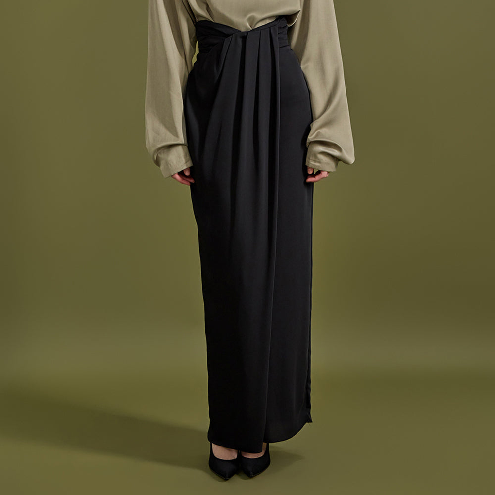 SK9103 High Waist Shirring Drape Maxi Skirt