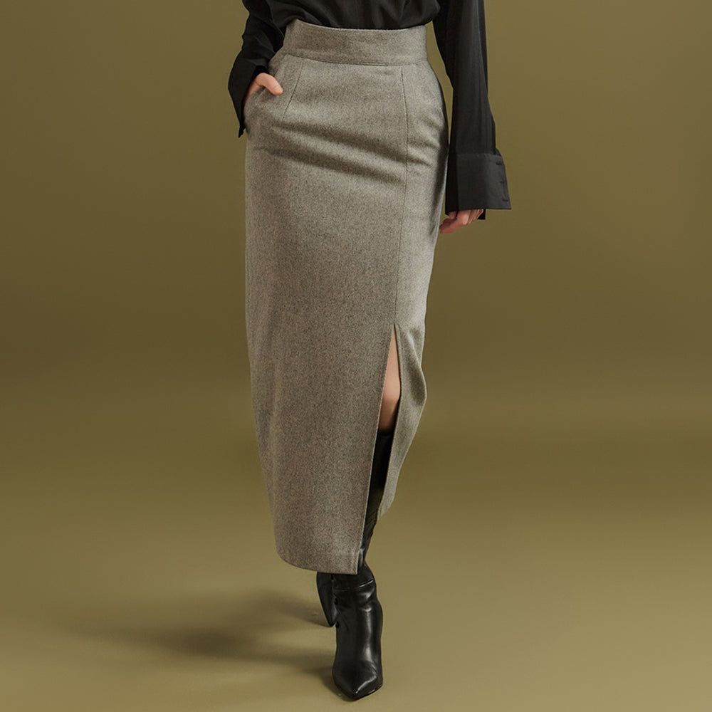 SK9115 High-Waist Slit Wool Skirt