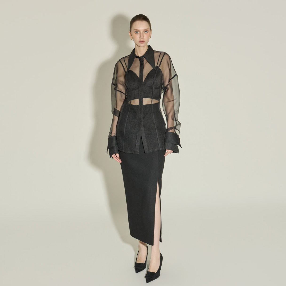 SK9115 High-Waist Slit Wool Skirt