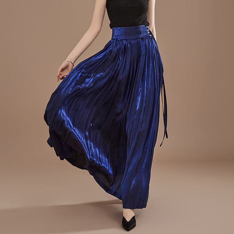 SK9117 Two Buckle Pleats Maxi Skirt