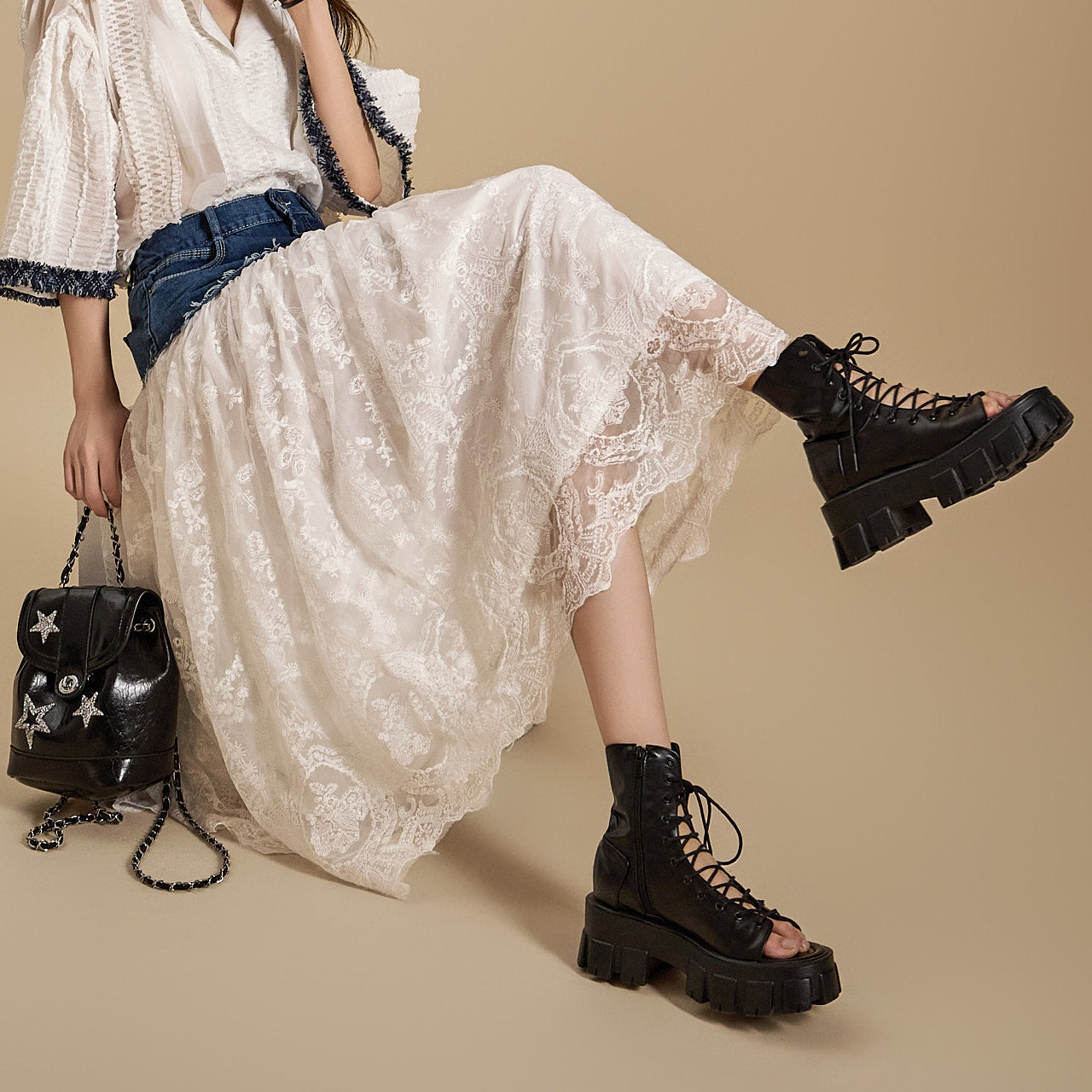 SK2788 Denim Lace Skirt