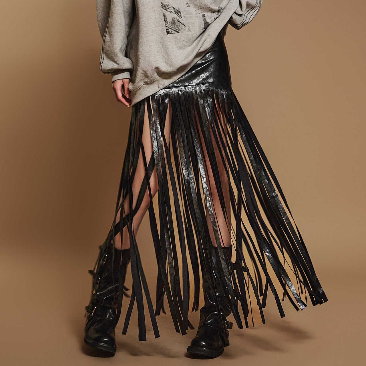 SK9250 Leather Fringe Skirt