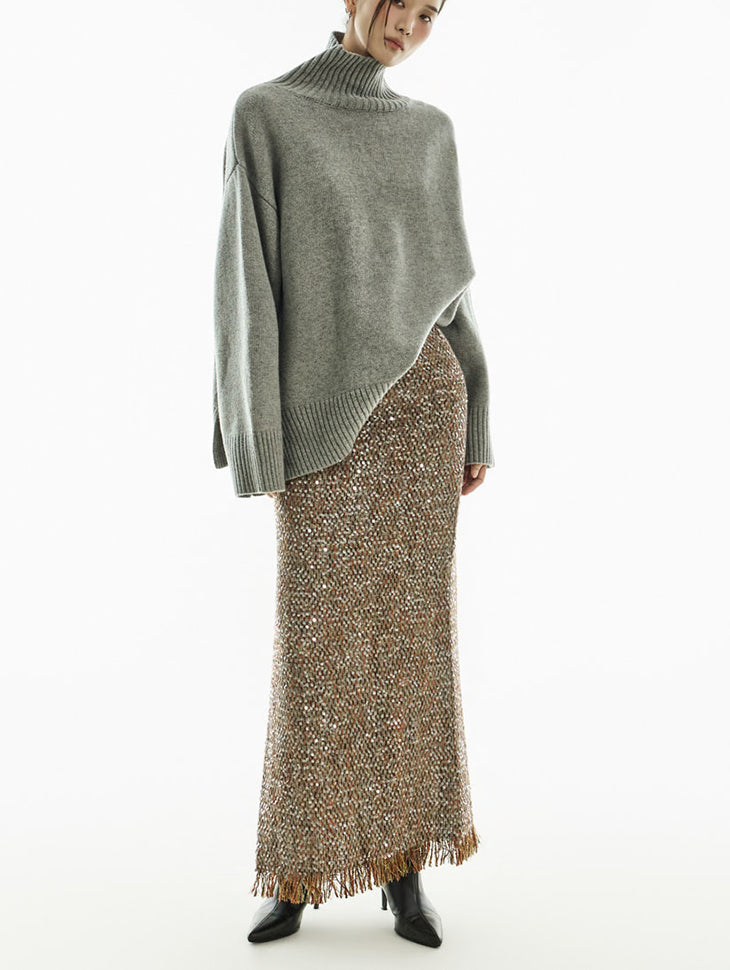 SK9255 Tweed Fringe Skirt