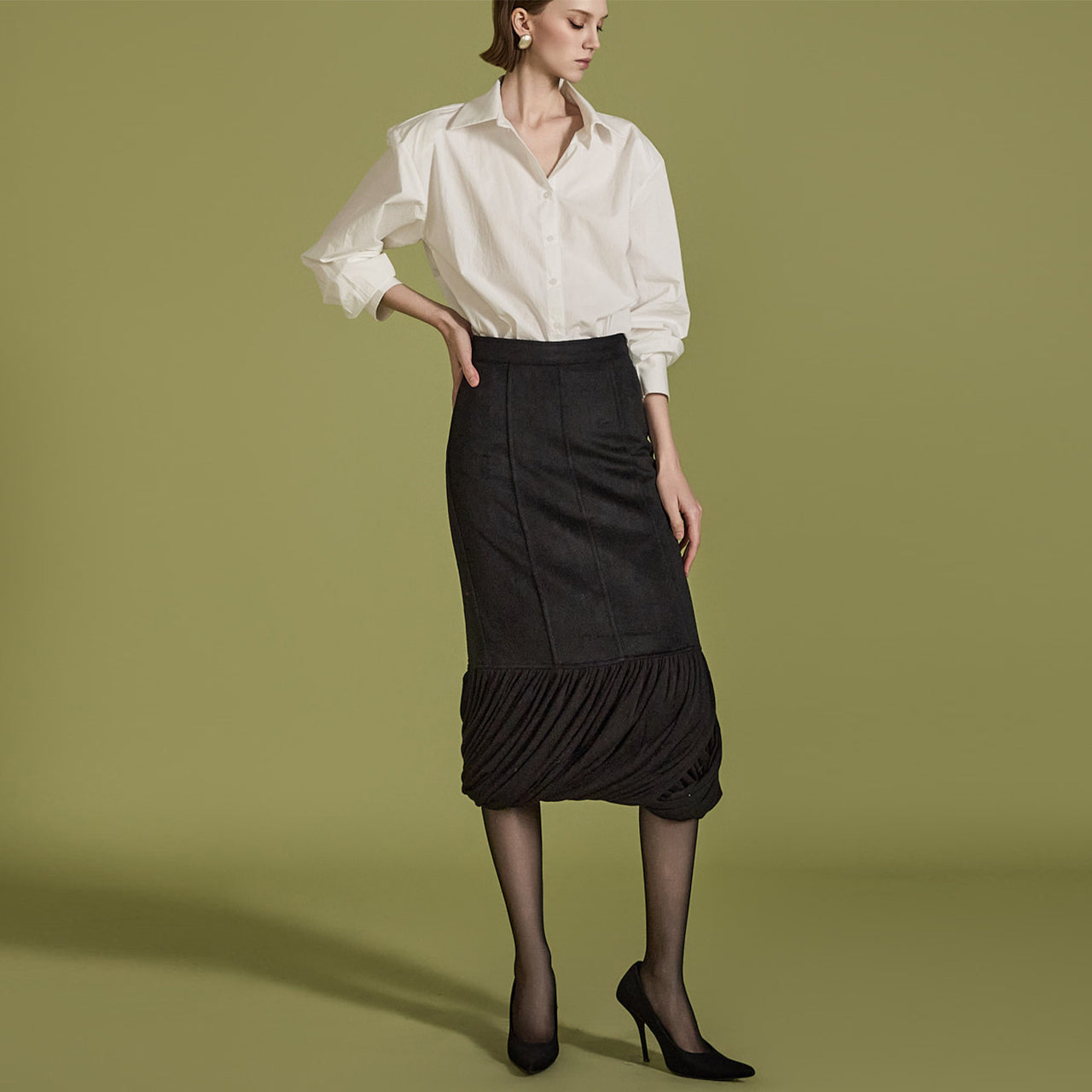 SK2841 wrinkle wool Skirt